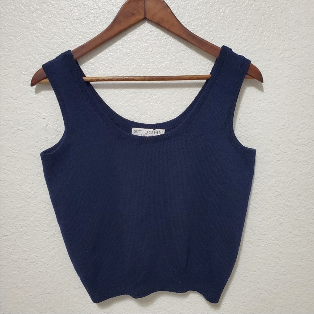 St John Blue sweater vest sleeveless knit